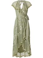 Temperley London Sequinned Lace Frill Trim Dress - Green