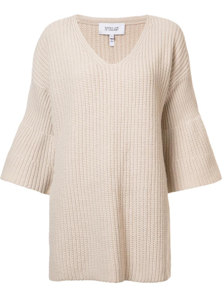 Derek Lam 10 Crosby V-neck Knitted Sweater, Women's, Size: Large, Nude/neutrals, Wool