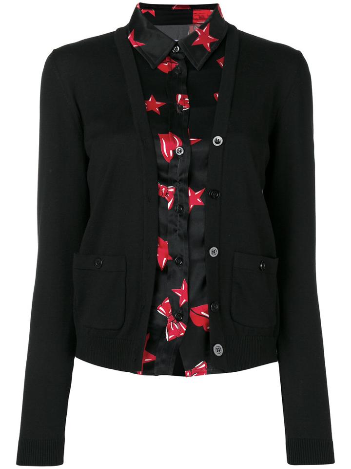 Moschino Layered Effect Shirt Cardigan, Women's, Size: 42, Black, Silk/cotton