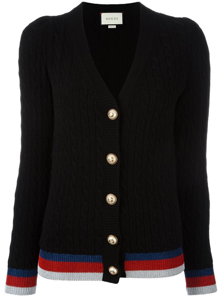 Gucci Sylvie Trim Cardigan, Women's, Size: Medium, Black, Cashmere/viscose/metallic Fibre