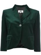 Mm6 Maison Margiela Velvet Cropped Jacket, Women's, Size: 44, Green, Cotton/polyester