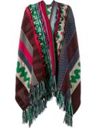 Etro Wool-blend Patchwork Tassel Poncho, Women's, Green, Silk/cotton/polyamide/wool