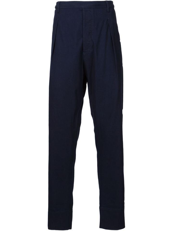 Lemaire Front Pleat Chambray Trousers, Men's, Size: 50, Blue, Cotton