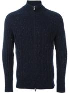 Brunello Cucinelli Textured Zipped Cardigan, Men's, Size: 50, Blue, Silk/polyamide/cashmere/virgin Wool