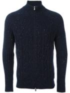 Brunello Cucinelli Textured Zipped Cardigan, Men's, Size: 50, Blue, Silk/polyamide/cashmere/virgin Wool