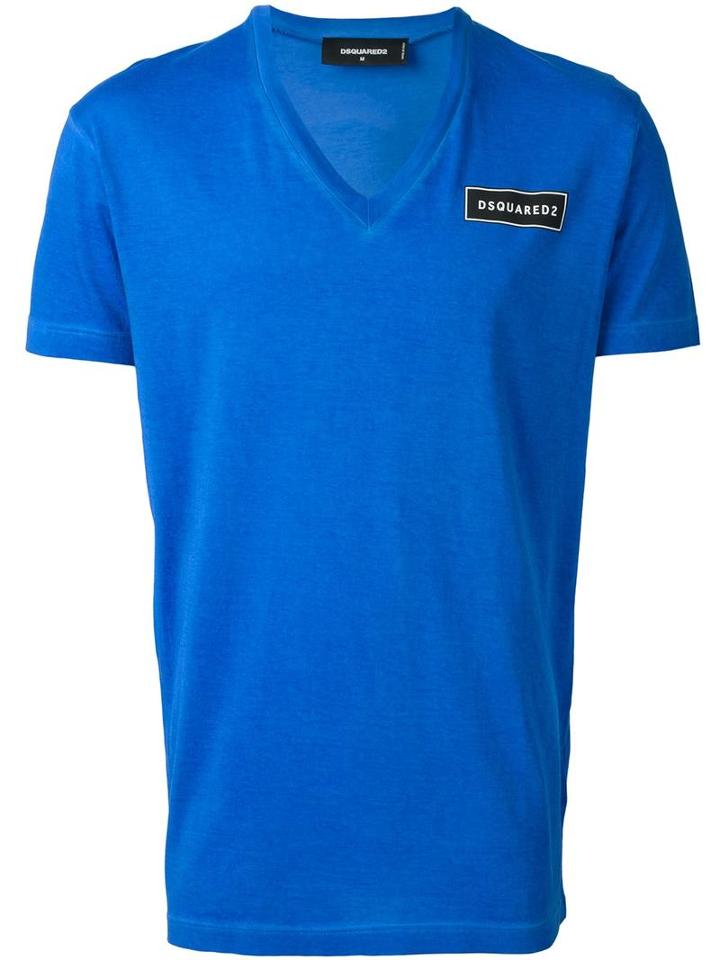 Dsquared2 Chest Logo V-neck T-shirt, Men's, Size: Medium, Blue, Cotton