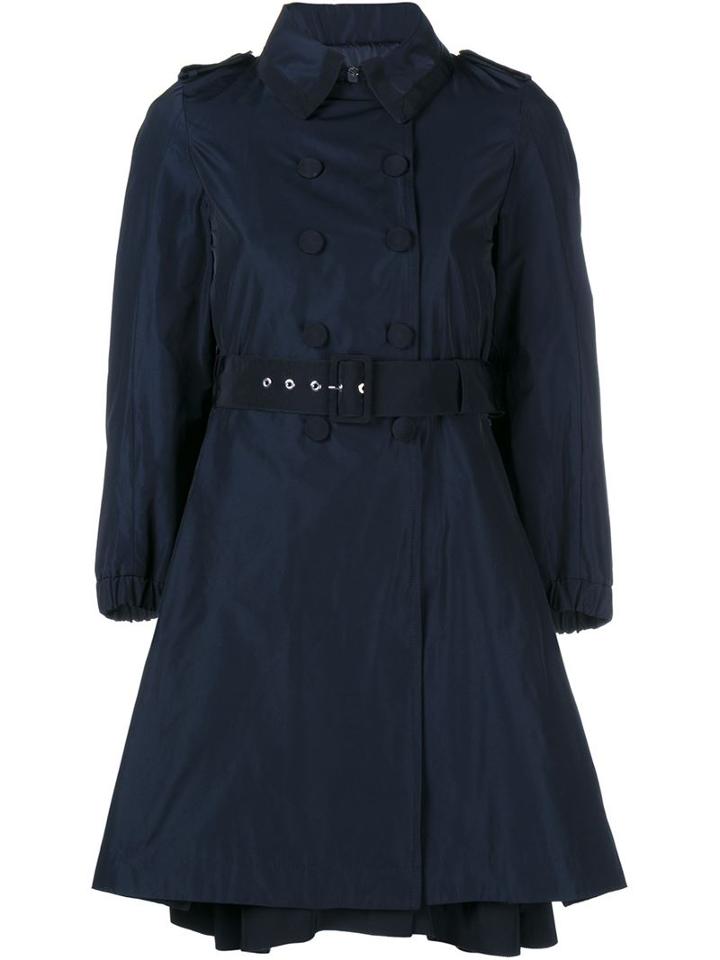 Moncler Flared Trench Coat, Women's, Size: L, Blue, Polyamide/polyester