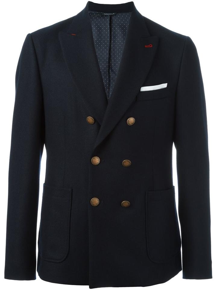 Daniele Alessandrini Double Breasted Blazer, Men's, Size: 52, Blue, Polyester/acetate/viscose/wool