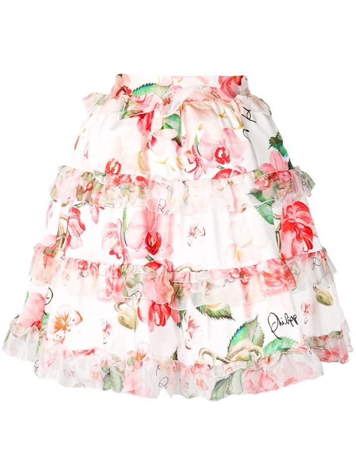 Philipp Plein Ruffled Floral Skirt - White