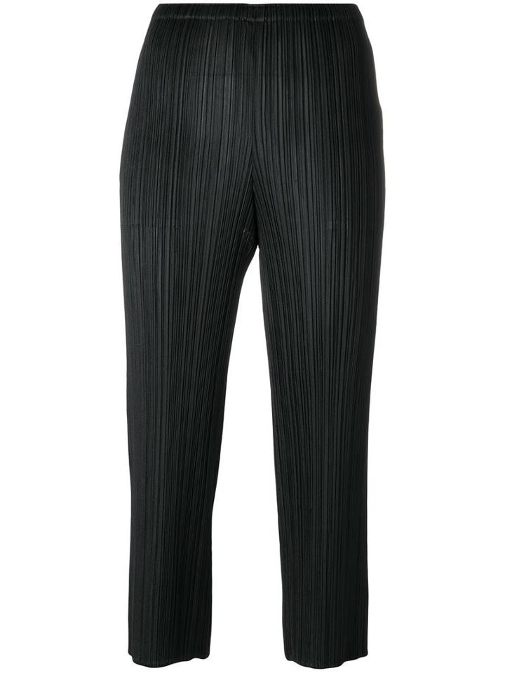 Pleats Please By Issey Miyake Pleated Cropped Trousers, Women's, Size: 5, Black, Polyester