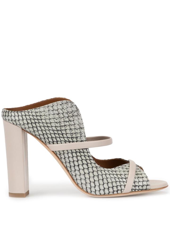 Malone Souliers Grey Norah 100mm Elaphe Block Heel Mule