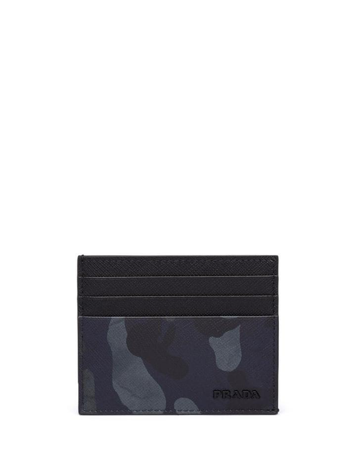 Prada Saffiano Camouflage Card Holder - Black