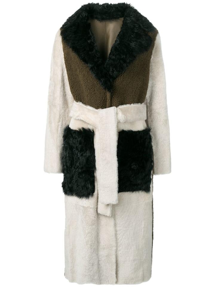 Yves Salomon Tricolour Shearling Trench Coat - Green