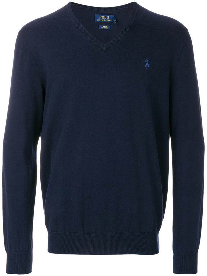 Polo Ralph Lauren Logo V-neck Sweater - Blue
