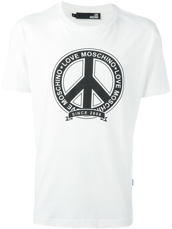 Love Moschino Peace Print T-shirt, Men's, Size: Xxl, White, Cotton