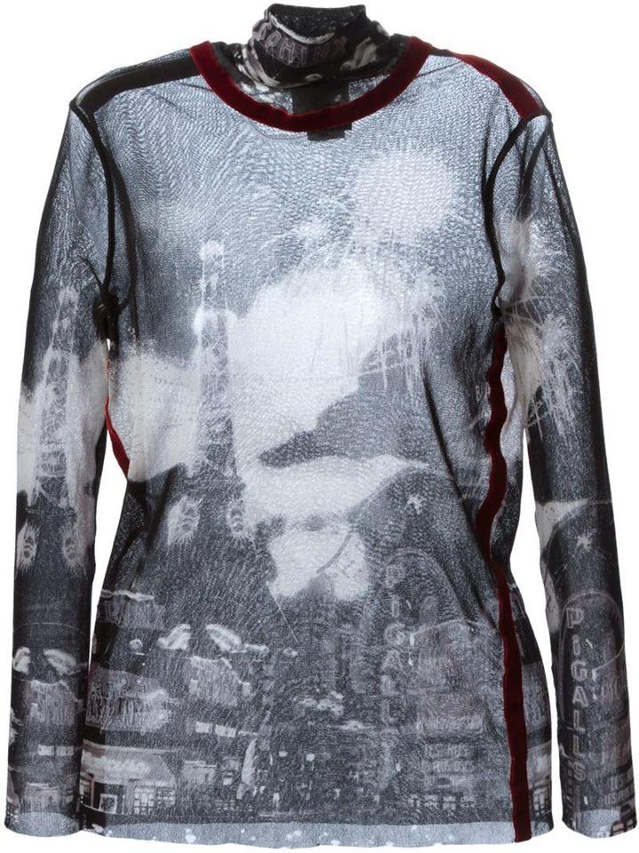 Jean Paul Gaultier Vintage 'paris' Printed Sheer Top