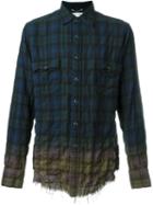 Saint Laurent Dip Dye Plaid Shirt, Men's, Size: Large, Blue, Cotton/spandex/elastane