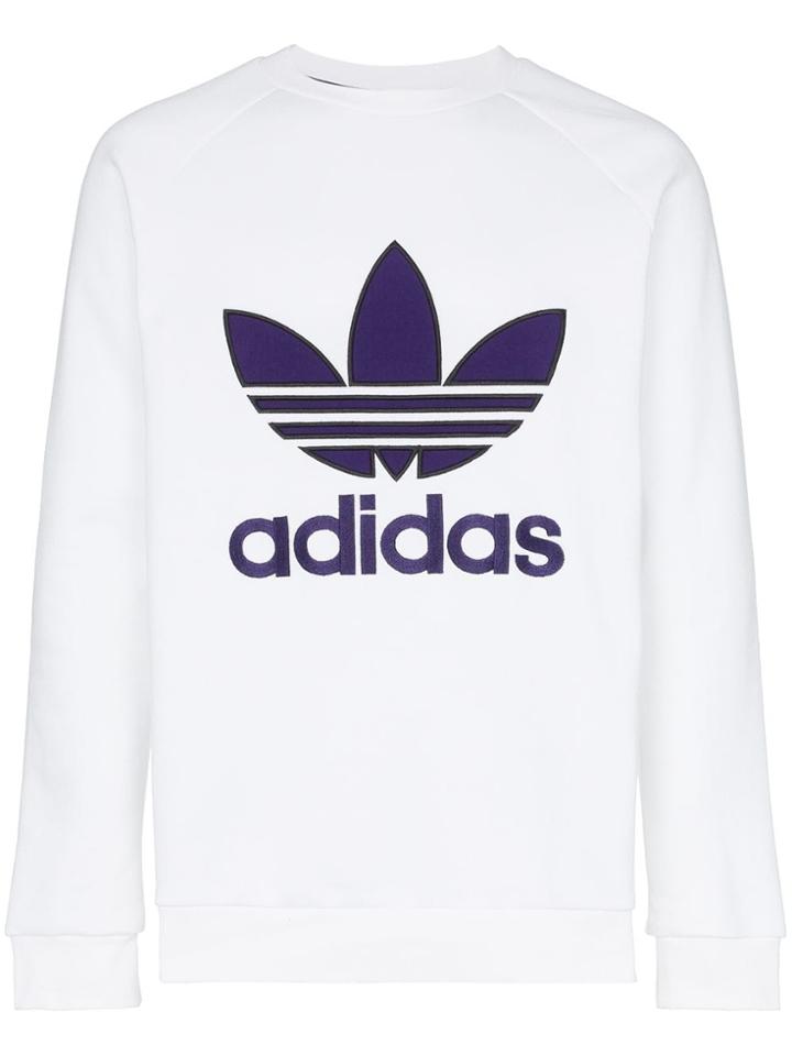 Adidas Purple Logo Crew Neck Sweatshirt - White