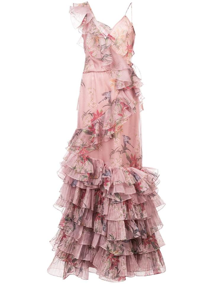 Johanna Ortiz Floral Print Ruffle Maxi Dress - Pink