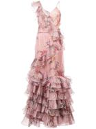 Johanna Ortiz Floral Print Ruffle Maxi Dress - Pink