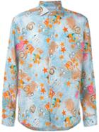 Etro Aquamarine Print Shirt, Men's, Size: Large, Blue, Linen/flax