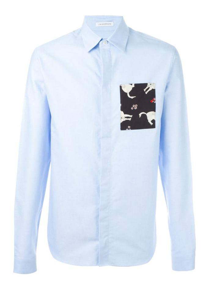 J.w.anderson Patch Pocket Shirt, Men's, Size: 46, Blue, Cotton