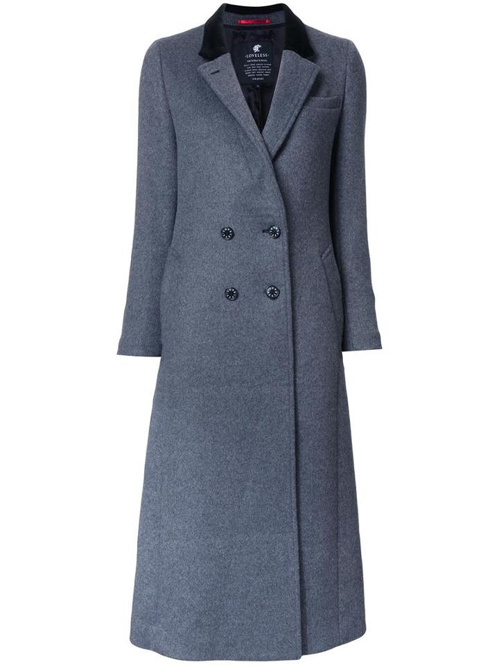 Loveless Double-breasted Long Coat, Women's, Size: 34, Grey, Lambs Wool