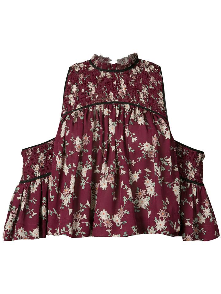 Cinq A Sept - Floral Open Shoulder Blouse - Women - Silk - S, Pink/purple, Silk