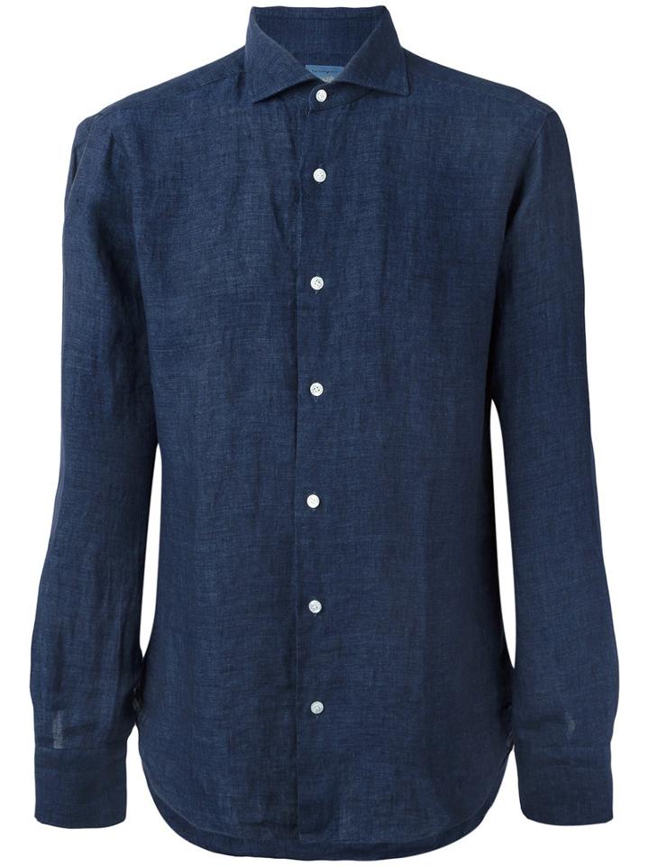 Barba Slim-fit Shirt, Men's, Size: 42, Blue, Linen/flax