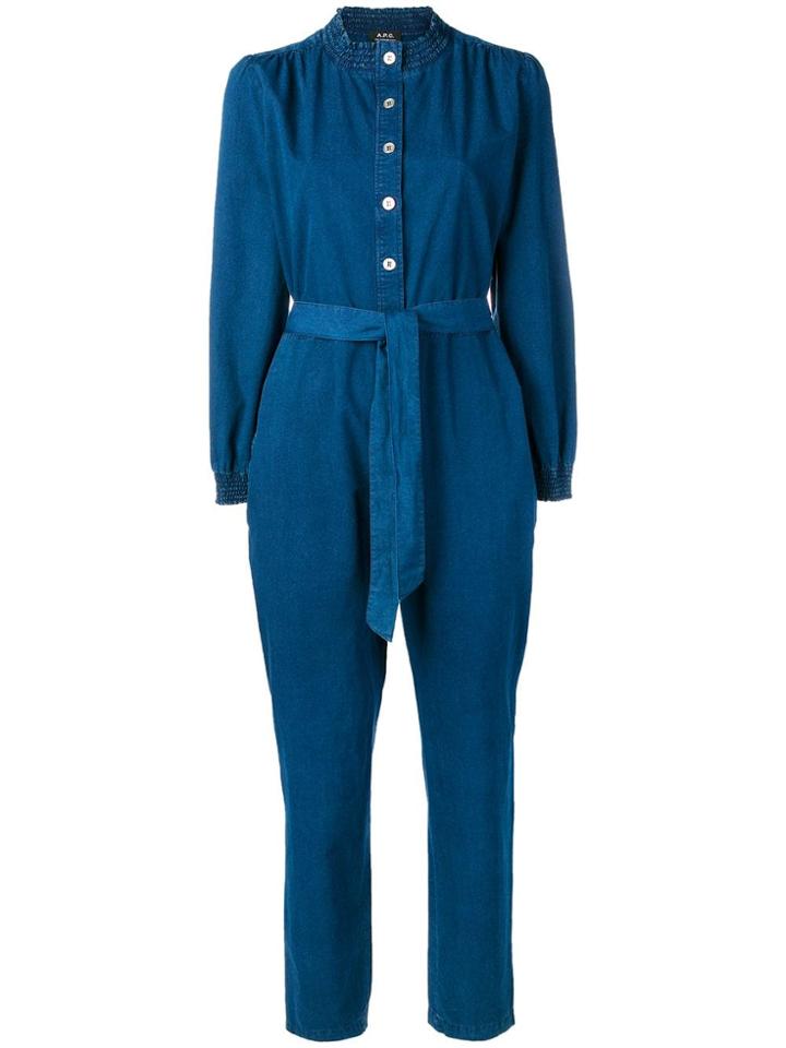 A.p.c. Belted & Buttoned Denim Jumspuit - Blue