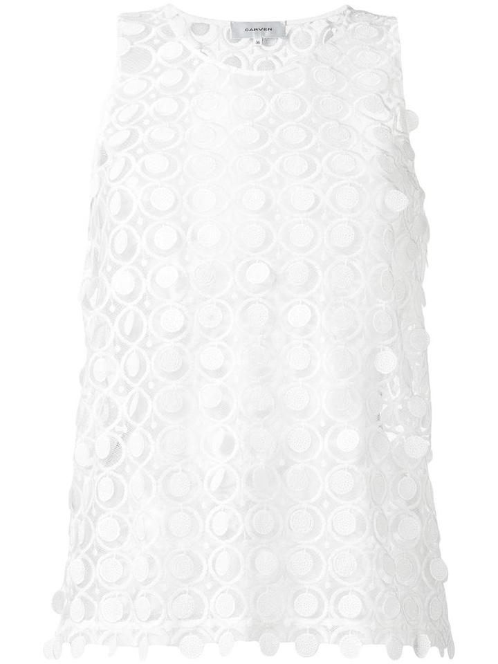 Carven Embroidered Lace Tank, Women's, Size: 40, White, Polyester