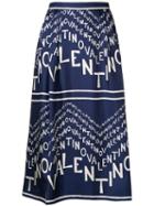 Valentino Silk Chevron Logo Skirt - Blue