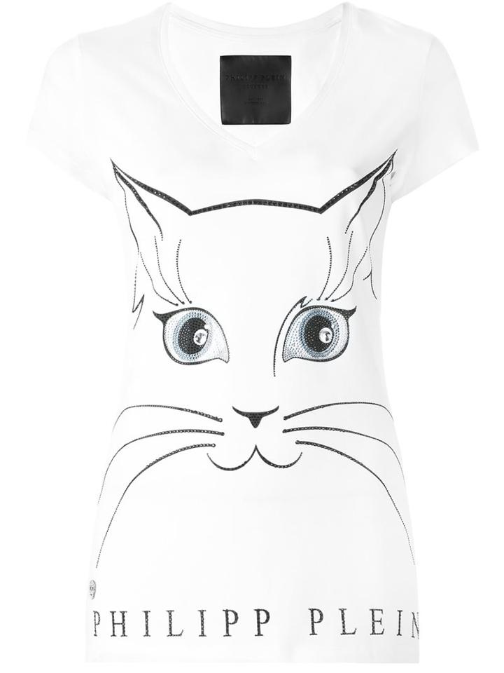 Philipp Plein 'kitten Eyes' T-shirt, Women's, Size: Xs, White, Cotton