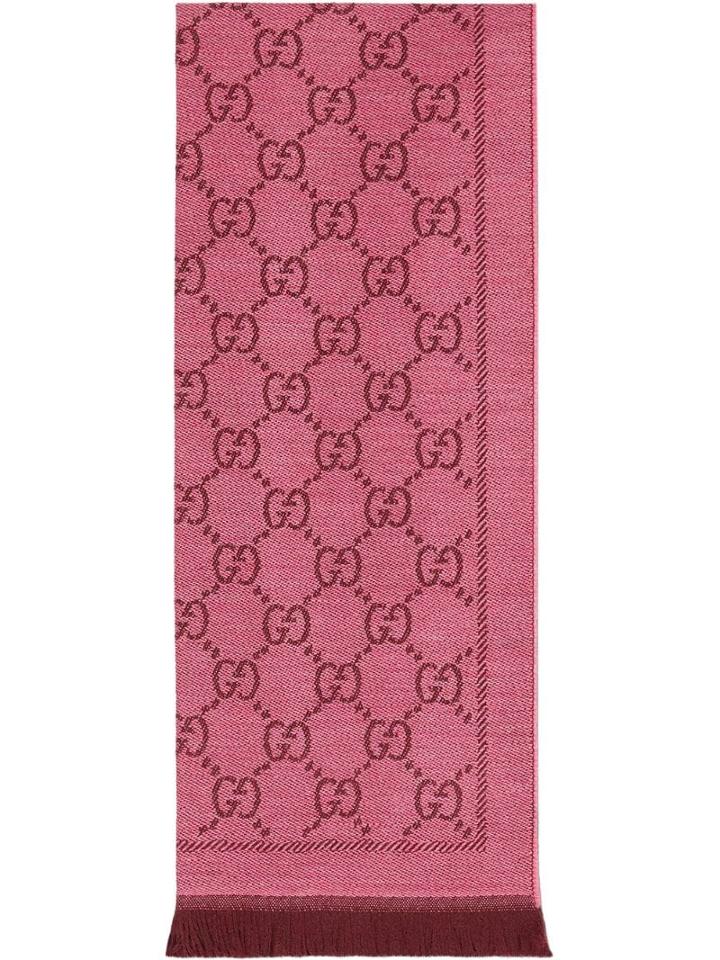 Gucci Gg Jacquard Pattern Knitted Scarf - Pink