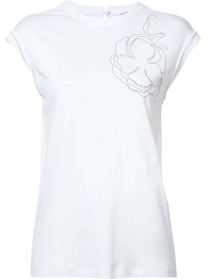 Brunello Cucinelli Stylised Print Top, Women's, Size: Xl, White, Cotton
