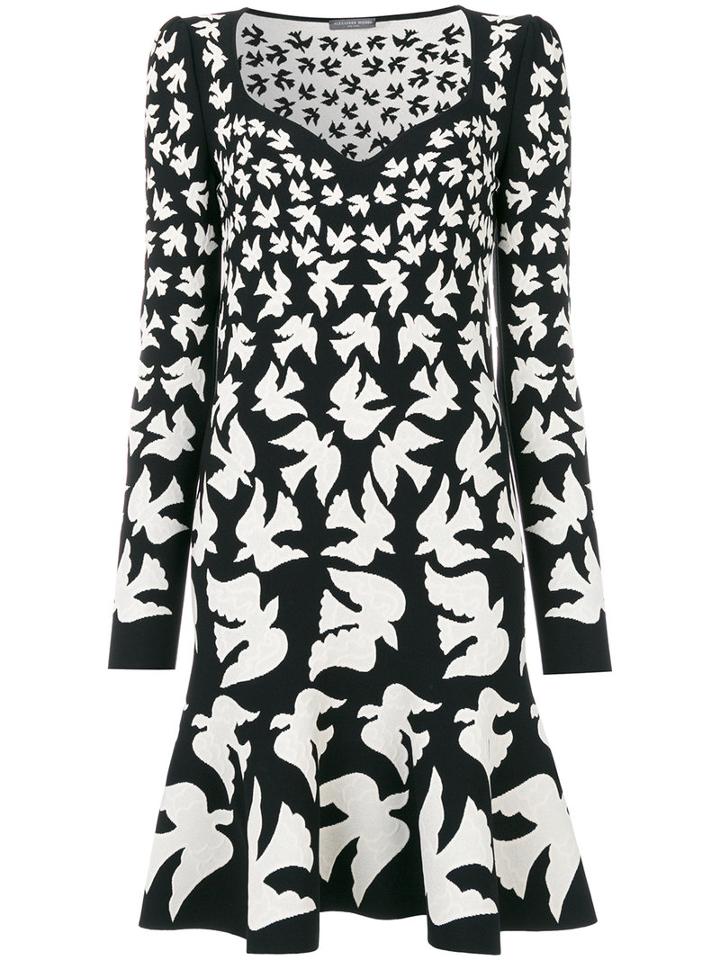 Alexander Mcqueen - Swallow Jacquard Dress - Women - Polyamide/polyester/spandex/elastane/viscose - M, Black, Polyamide/polyester/spandex/elastane/viscose