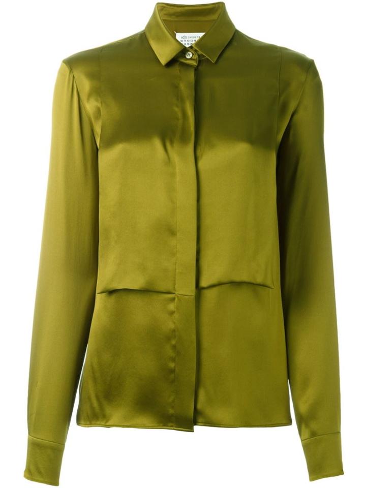 Maison Margiela Overlay Bib Shirt, Women's, Size: 40, Green, Silk