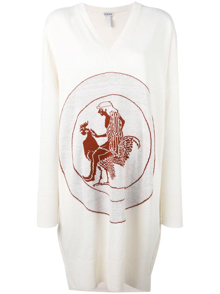 Loewe - Embroidered Long Knitted Top - Women - Cotton - Xs, White, Cotton