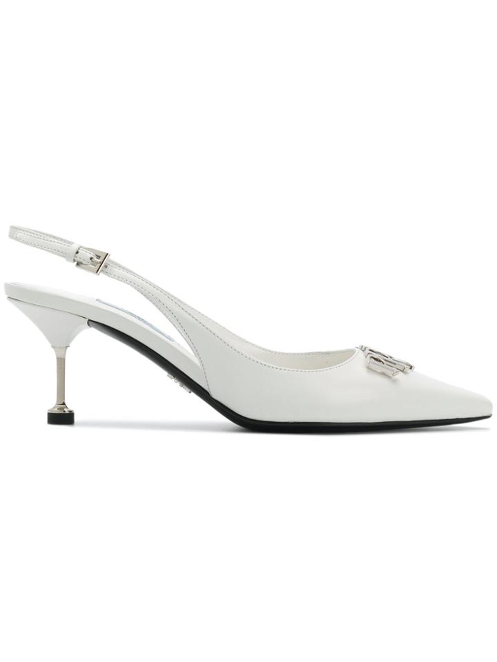 Prada Embellished Pointed Toe Pumps - White