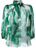 Dolce & Gabbana Banana Leaf Print Sheer Blouse, Women's, Size: 40, Green, Silk