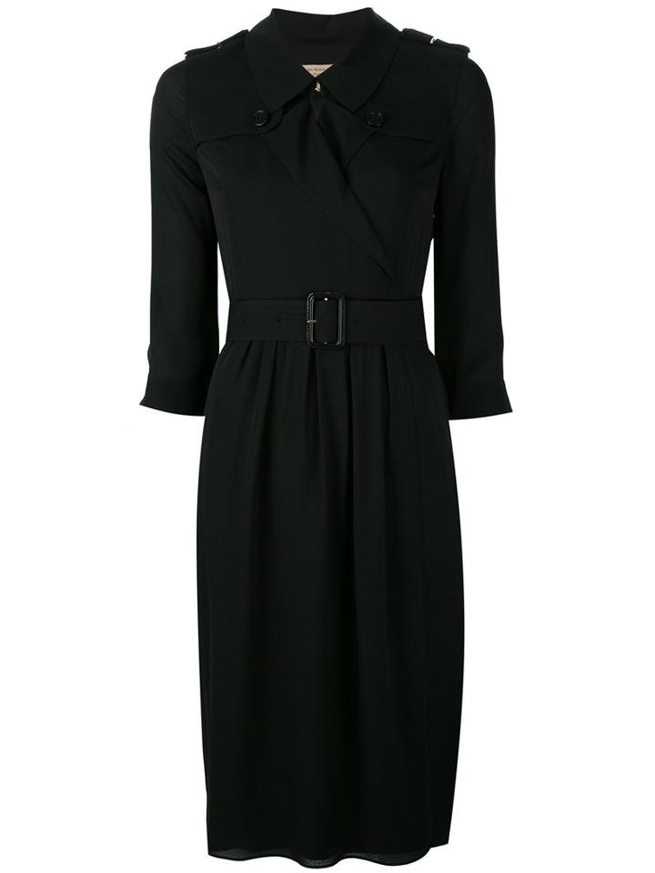 Burberry Belted Wrap Dress, Women's, Size: 8, Black, Silk/spandex/elastane