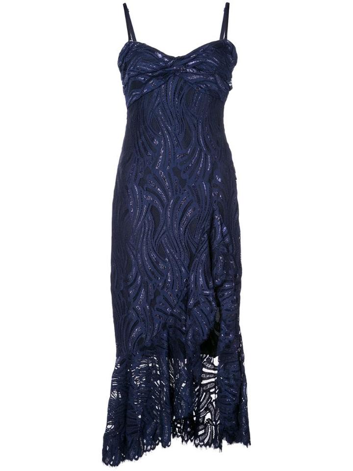 Jonathan Simkhai Metallic Lace Bustier Ruffle Dress - Blue