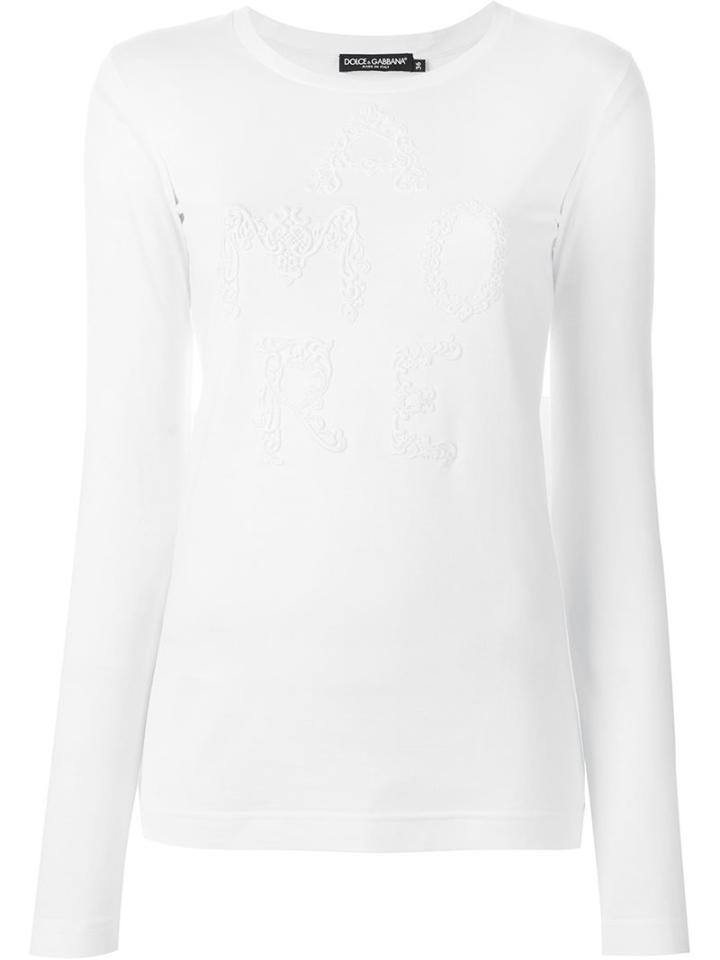 Dolce & Gabbana Embroidered Amore Patch T-shirt, Women's, Size: 42, White, Cotton/silk