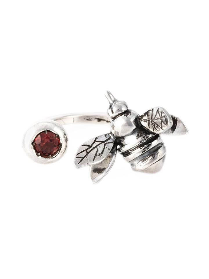 Maria Teresa Sottile Bee Double Ring, Women's, Metallic, Silver/garnet/granite