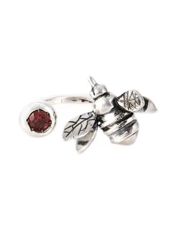 Maria Teresa Sottile Bee Double Ring, Women's, Metallic, Silver/garnet/granite