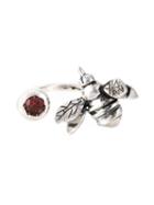Maria Teresa Sottile Bee Double Ring, Women's, Metallic, Silver/garnet/granite