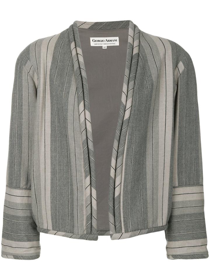 Giorgio Armani Vintage Striped Collarless Jacket - Grey