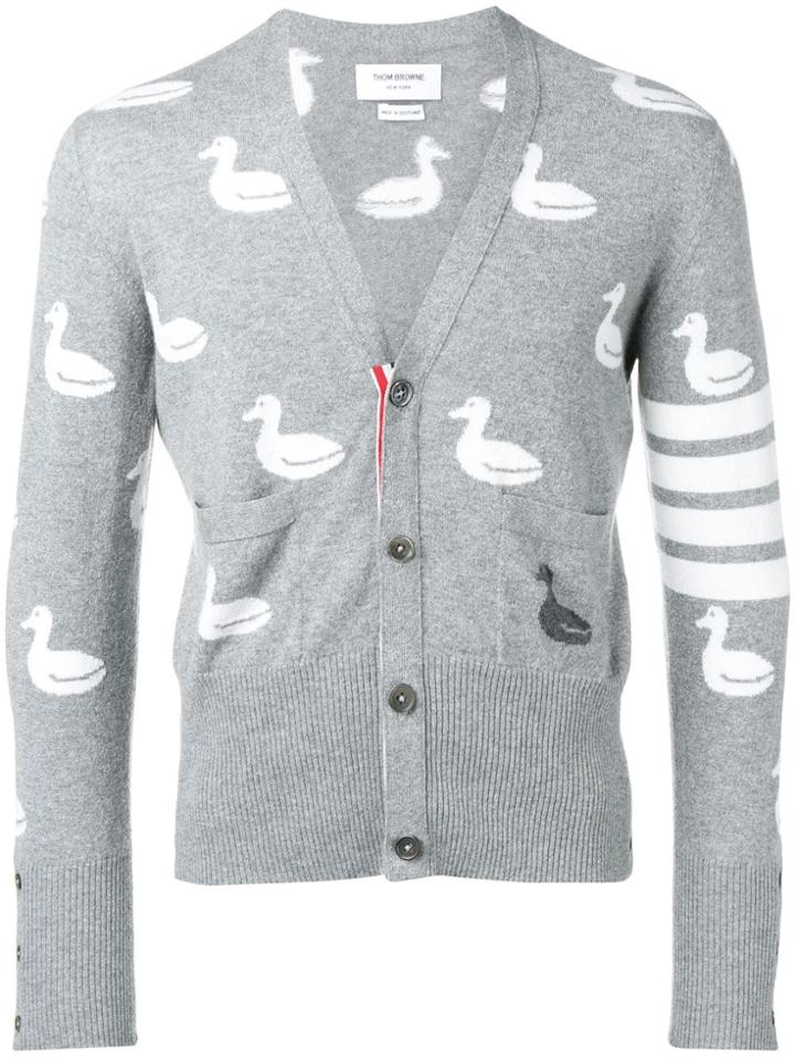Thom Browne 4-bar Duck Intarsia Cardigan - Grey