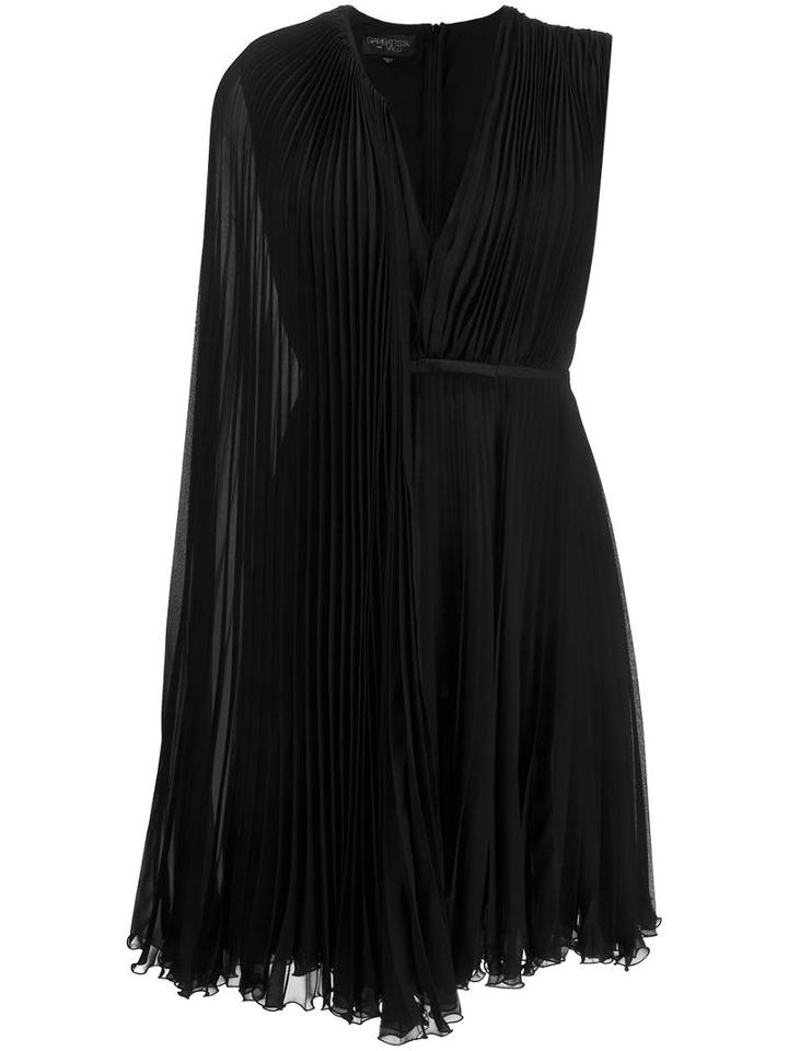 Giambattista Valli Pleated One-shoulder Cape Dress, Women's, Size: 42, Black, Silk/cotton/viscose