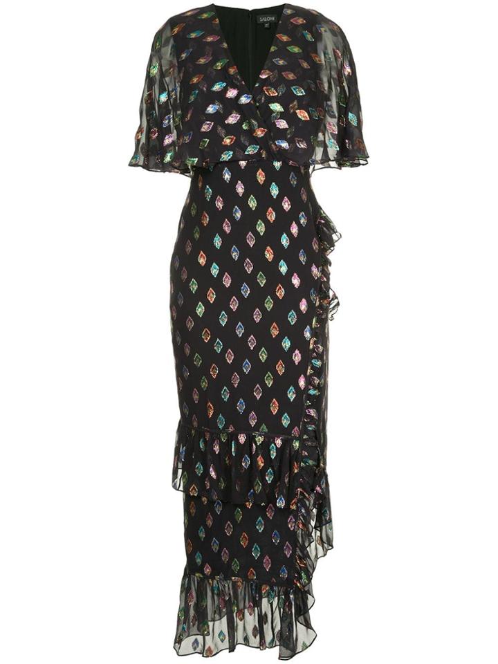 Saloni Cape Sleeve Dress - Black